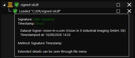 Tooltip einer Bilddatei mit überprüfter digitaler Signatur