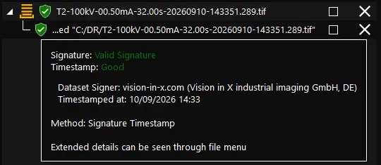 Tooltip of an image file with verified digital signature
